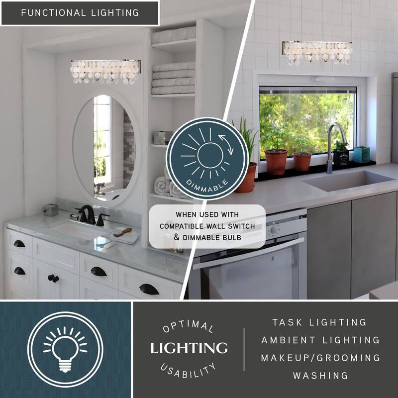 Elsa 4 Light Satin Nickel Capiz Shell Coastal Bathroom Vanity Fixture - 28-in W x 9-in H x 5.5-in D