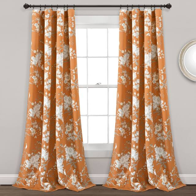 The Gray Barn Dogwood Floral Curtain Panel Pair - 95 Inches - Orange
