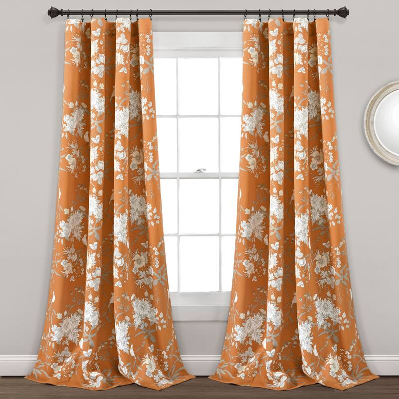 The Gray Barn Dogwood Floral Curtain Panel Pair - 95 Inches - Orange