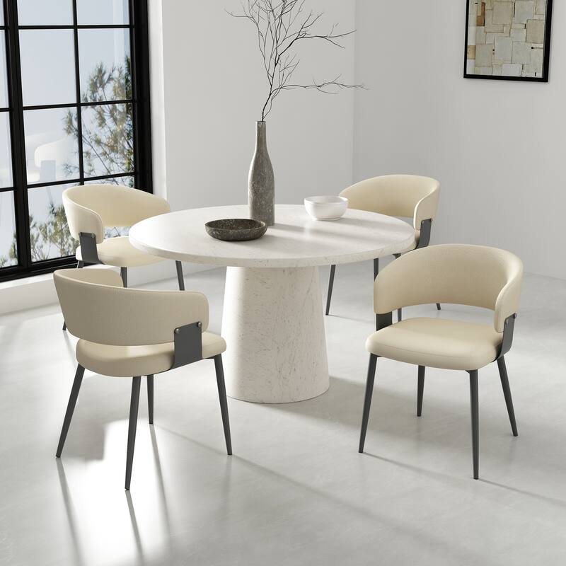 Manhattan Comfort Luce Stone Grey Textured Leatherette Dining Chair - Sand - Set of 4