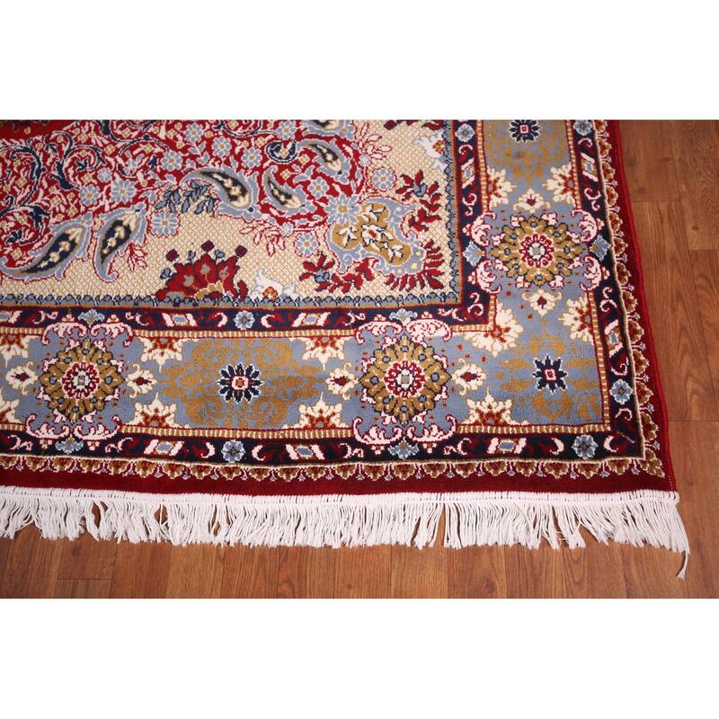 Floral Red Paisley Kashan Turkish Area Rug Machine Made Carpet - 9'8" x 12'10"