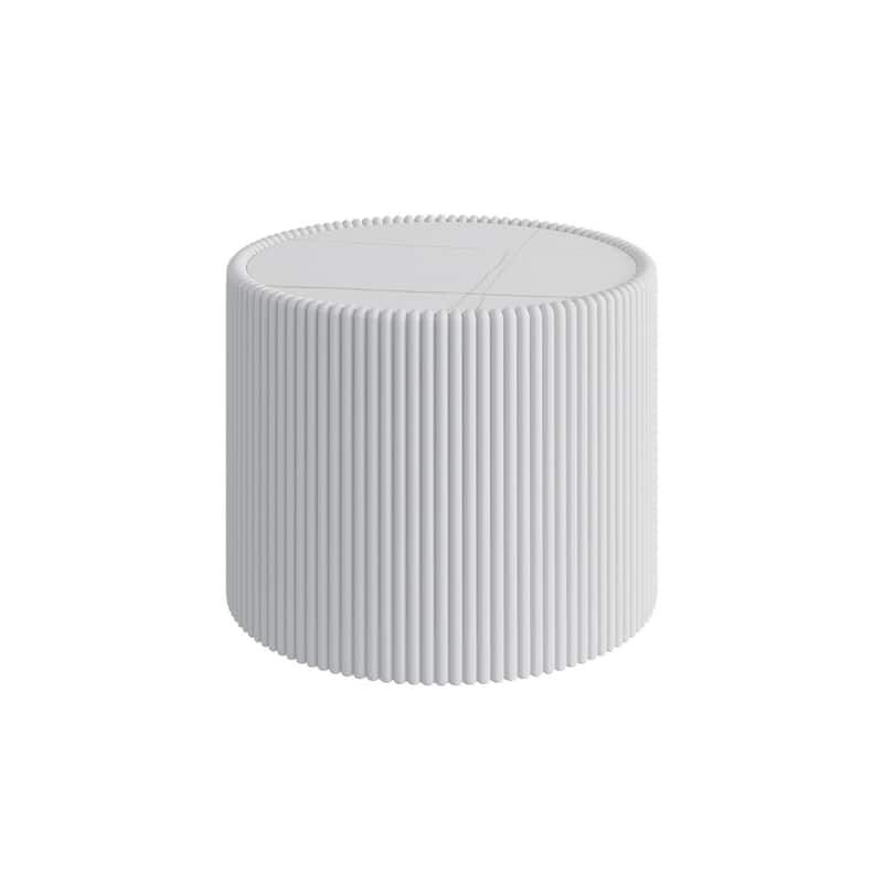 Light Sintered Stone Top with Unique Gold Pattern Cylinder Shape Leather Coffee modern Sofa Table in White