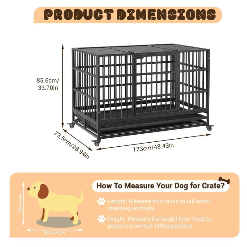 Heavy Duty Dog Crate withDouble Door Wheels ChewProof Metal Kennel for Small Dogs Easy to Assemble