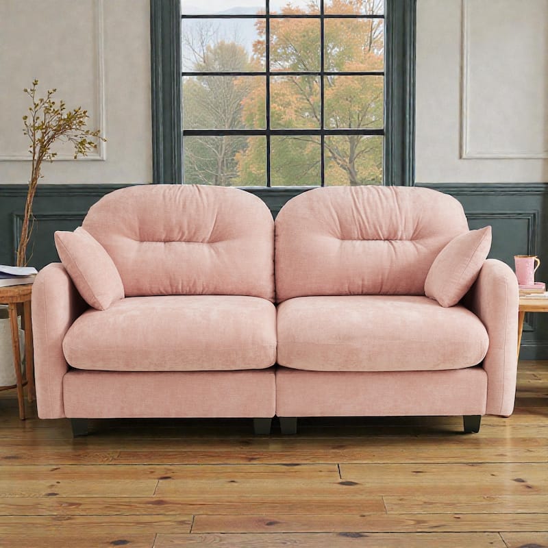 Loveseat Cloud Modular Sectional Sofa in Chenille Fabric, Tufted Backrest, Ergonomic Modern Couch for Living Room - Pink