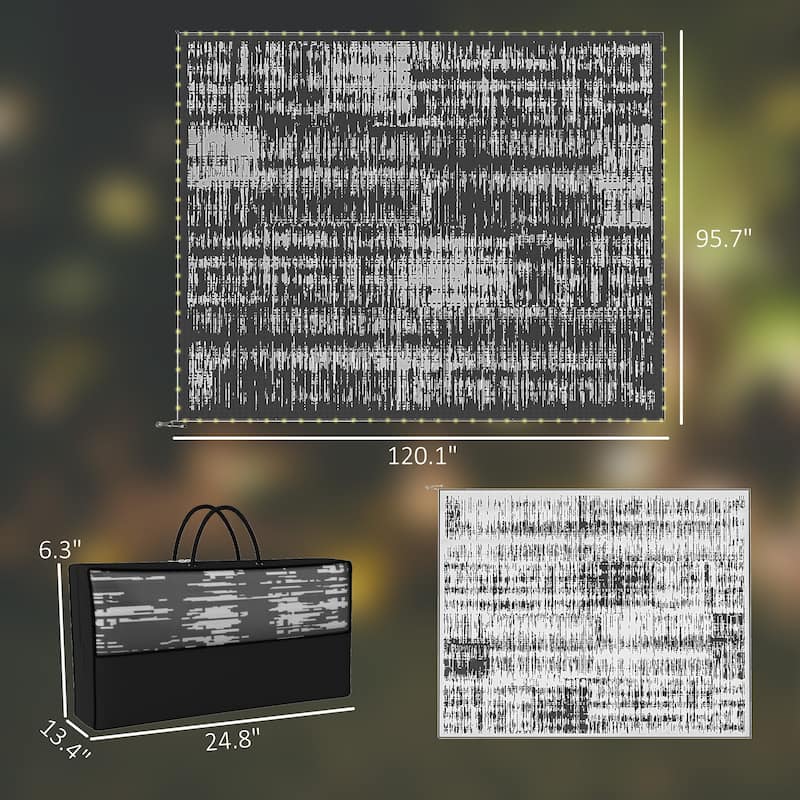 Outsunny Reversible Outdoor Rug Carpet with LED Lights, 10' x 8' PP Straw Rug - 8' x 10'