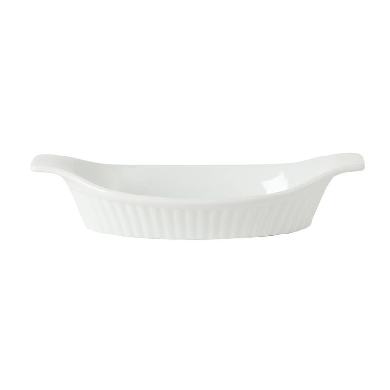 Gibson Home Gracious Dining Oval Au Gratin Baking Dishes, 4-Piece Set - 9oz or 15oz Oven Safe Ceramic with Handles - white