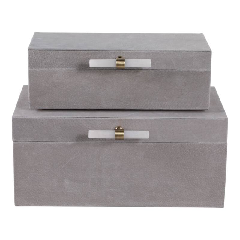 Wood Decorative Boxes with Lid Stone Handle (Set of 2) - 5/6" Gray - 14" x 9.25" x 6.5"