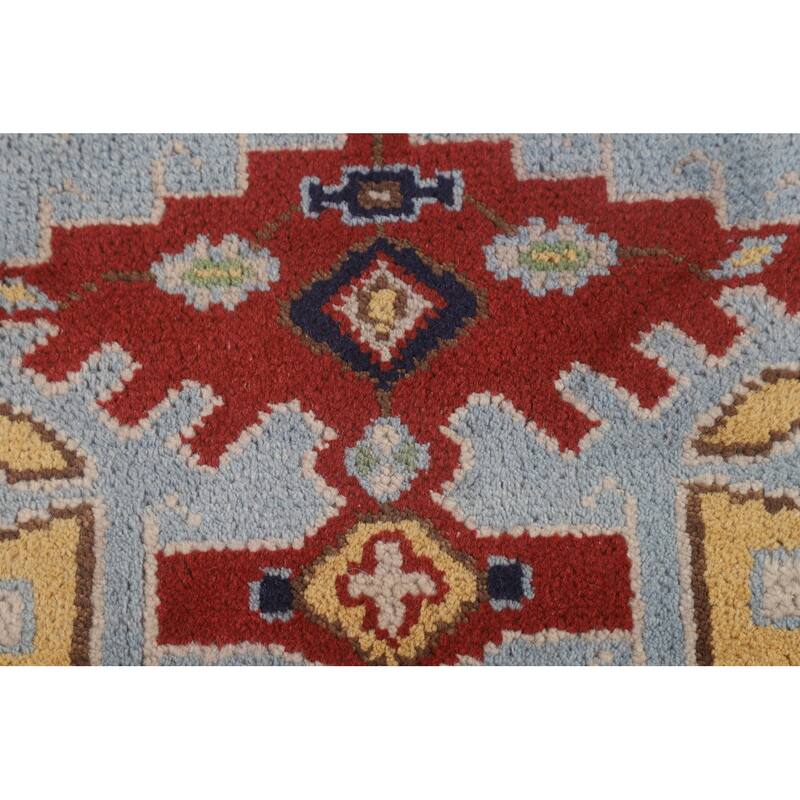 Blue Geometric Kazak Oriental Foyer Rug Handmade Wool Carpet - 4'0"x 5'10"