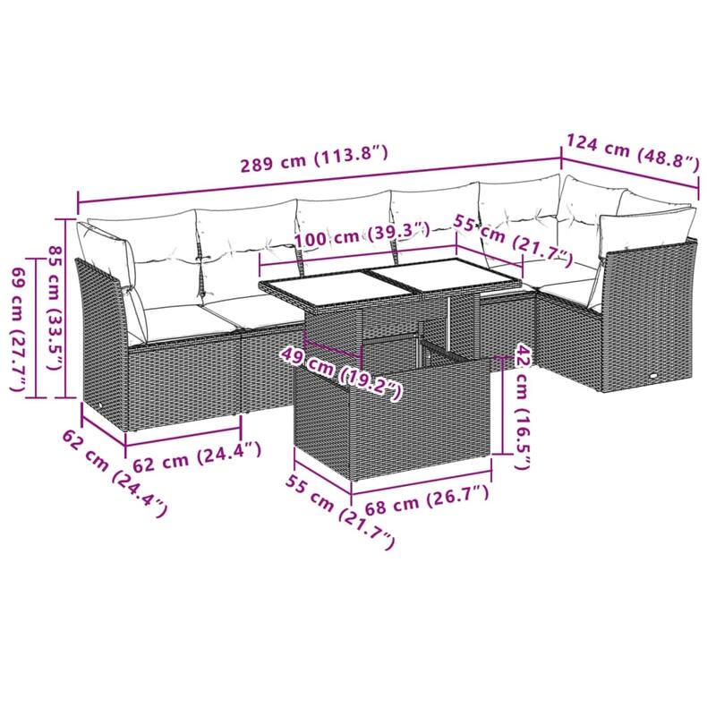 7-Piece Modular Patio Sofa Set - 21.7 x 39.4 x 28.7 in