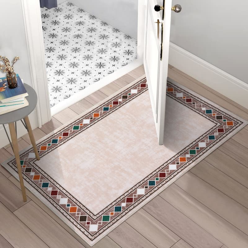 Garvee Machine Washable Rug Modern Bordered Area Rugs