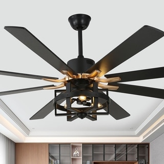 Chichoice 65" Industrial Caged Ceiling Fan with Light and Remote, 6-Speed DC Motor Large Ceiling Fan
