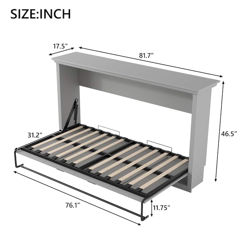 Twin Size Murphy Bed with Foldable Cabinet Design, Gray, Space-Saving & Easy Assembly