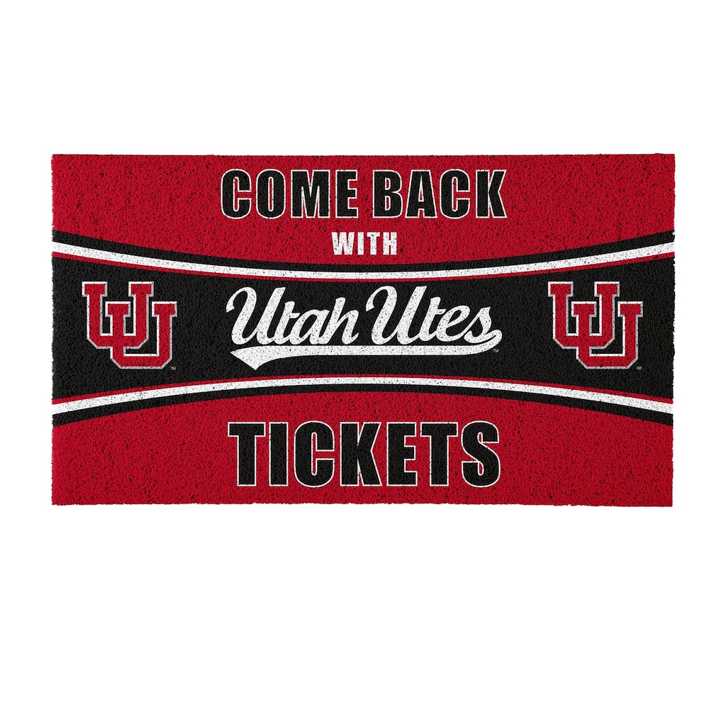 University of Utah 28 in. x 16 in. PVC "Come Back With Tickets" Trapper Door Mat