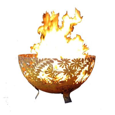 32" Bronze Floral Leaves Rustic Finish Outdoor Fire Bowl - Extra Large
