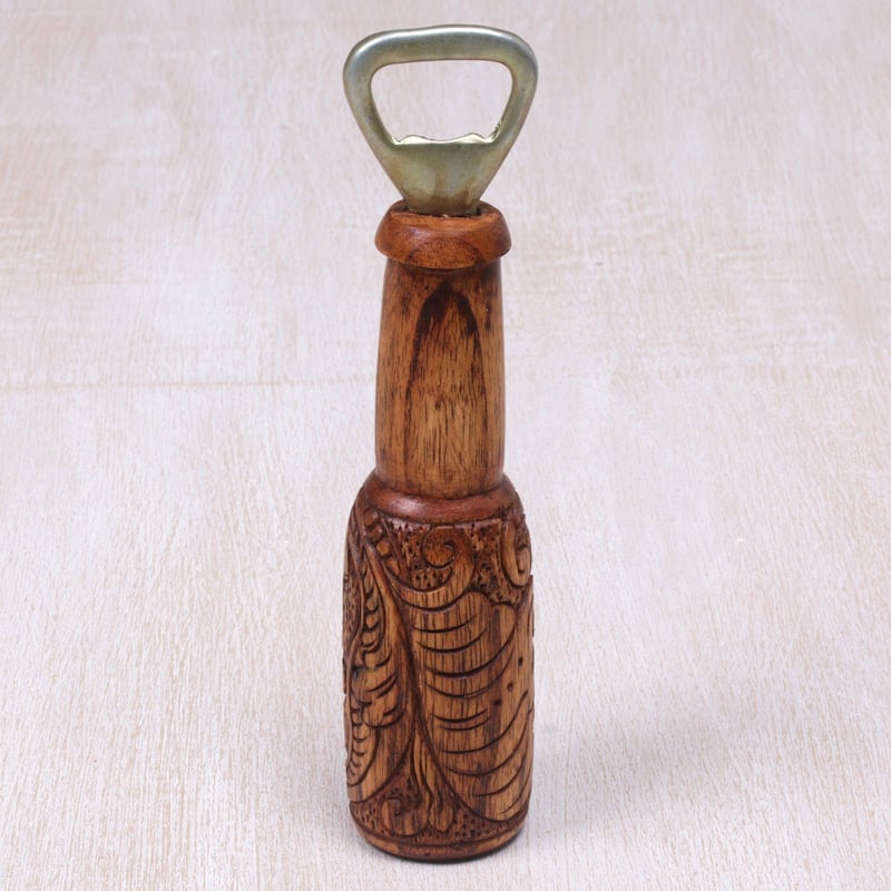 Novica Handmade Bottles Up Wood Bottle Opener