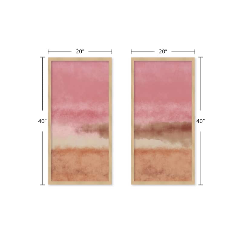 "Abstract watercolor landscape in pastel colors no. 3. Pink" Set of Two Framed Textured Wall Art