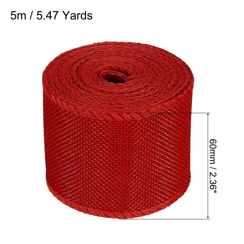 Burlap Fabric Ribbon, Wired Jute Crafts Roll for Party DIY Decoration - Red - 2.36 Inch x 5.47 Yards
