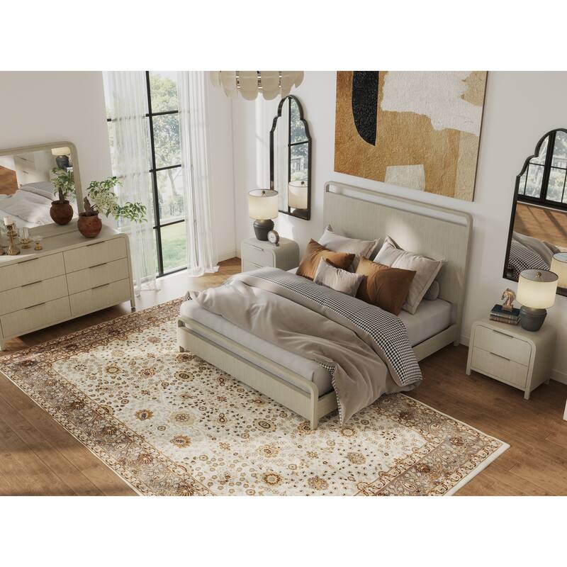 Roundhill Furniture Tavari 6-Piece Bedroom Set with Panel Bed, Dresser, Mirror, Two Nightstands, and Chest in Light Gray