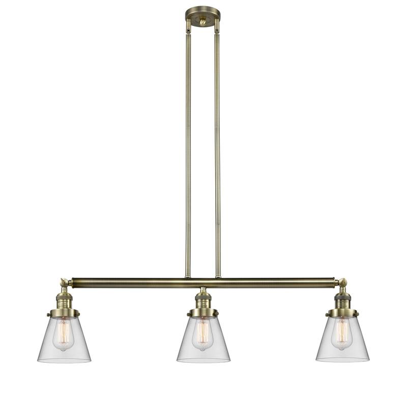 Innovations Lighting Small Cone 3 Light 39" Wide Linear Chandelier - Antique Brass / Clear