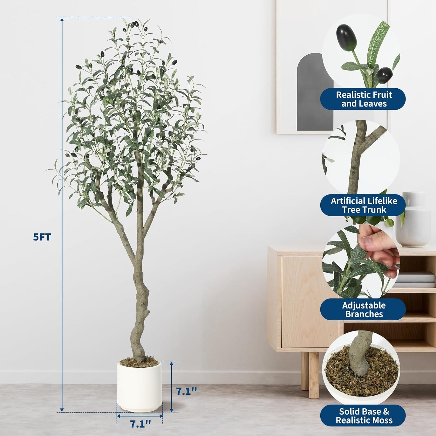 5 ft Artificial Olive Tree in White Planter