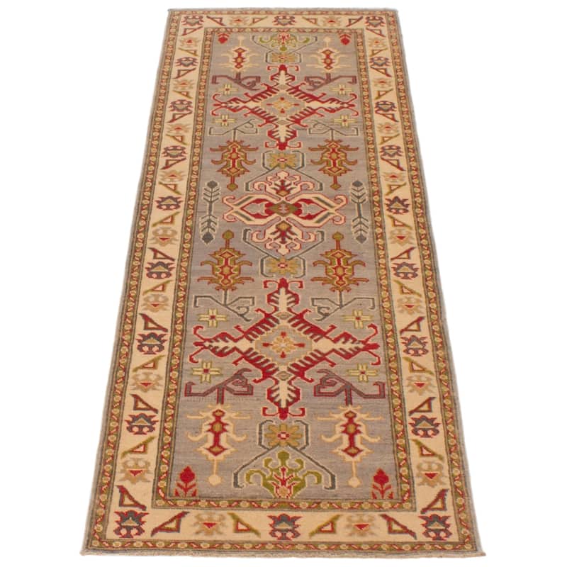 ECARPETGALLERY Hand-knotted Uzbek Ghazni Grey Wool Rug - 2'7 x 8'0
