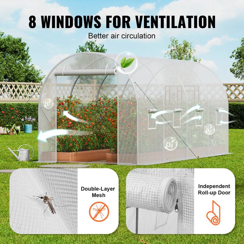 Walk-in Tunnel Greenhouse, Hoop House Greenhouse Tunnel, Plant Hot House with Galvanized Steel Frame, Green PE Cover