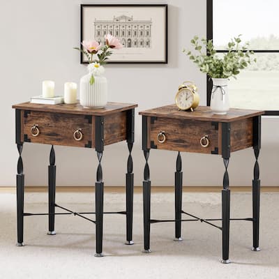 VECELO Nightstand Set of 2 with Wooden Storage Drawer Square Modern Bedside End Tables for Bedroom Living Room