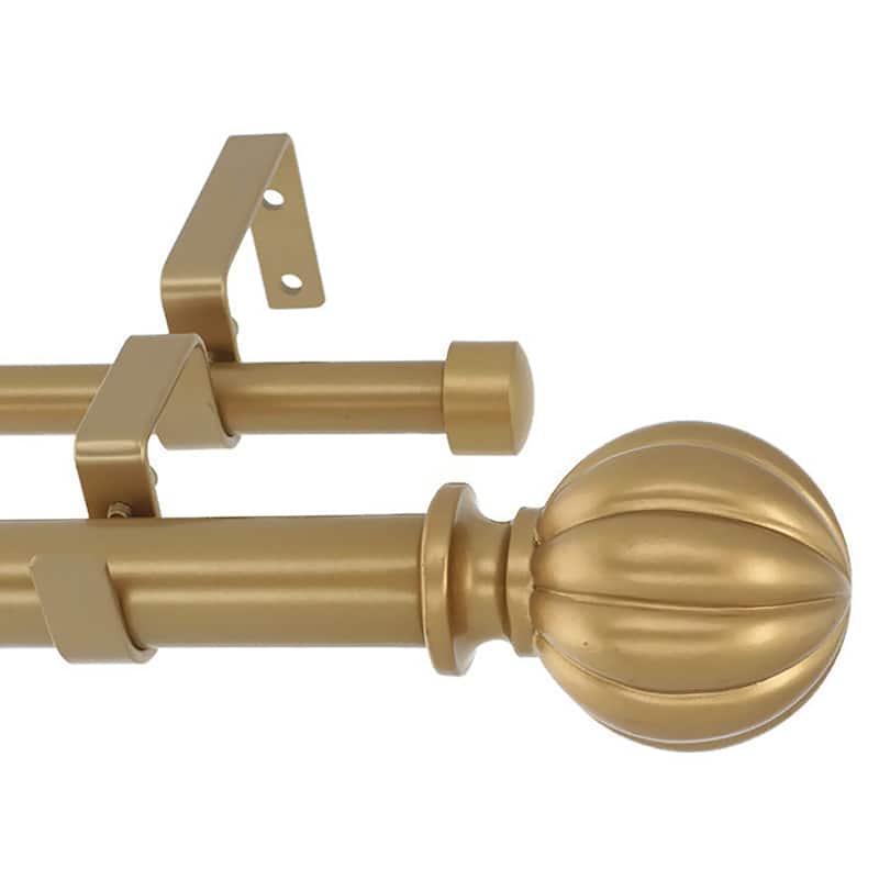 Meriville 1-Inch Diameter Double Window Curtain Rod, Fluted Ball Finial - Royal Gold - 28"-48"