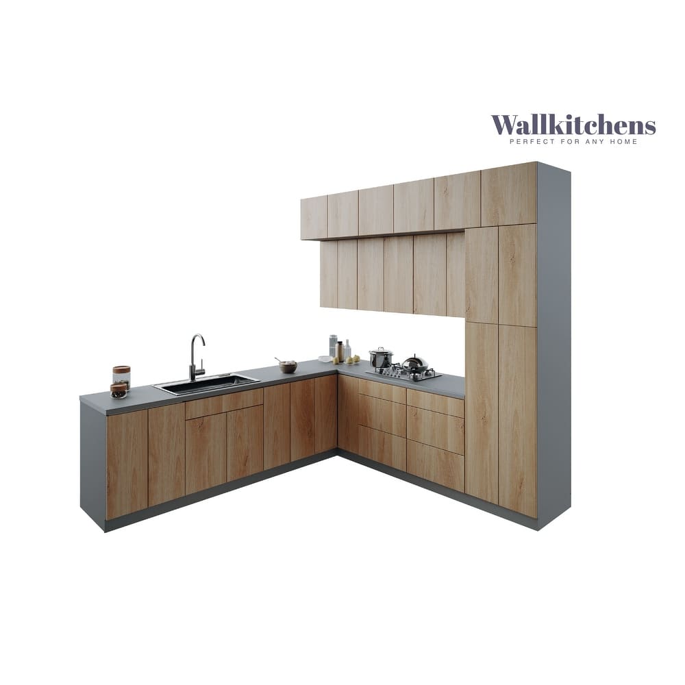 Kitchen Culinary Haven Collection Natural Teak & Black Color Base Size 9Ft Wide - 108x24