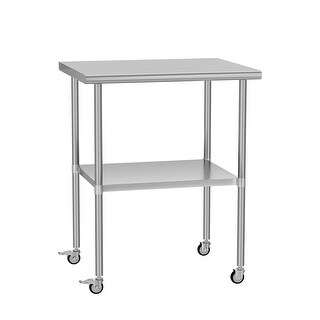 Stainless Steel Table 24 x 30 Inches Metal Work Table Adjustable Undershelves With wheels