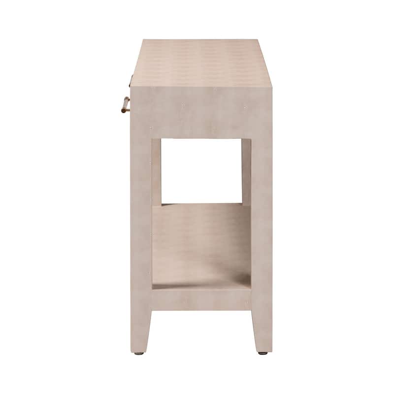 Nira Faux Shagreen Console Table - Contemporary Accent Display Piece with 2 Drawers and Open Shelf, Entryway Storage Solution
