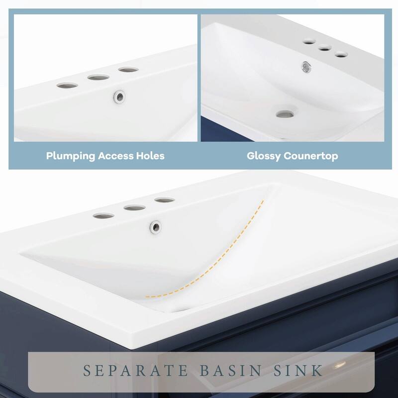 30'' Modern Bathroom Vanity with Top Sink, 2 Drawers and Tip-out Drawer