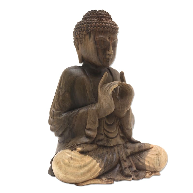NOVICA Handmade Perfect Enlightenment Hibiscus Wood Sculpture - 8.25" H x 6.25" W x 4.3" D