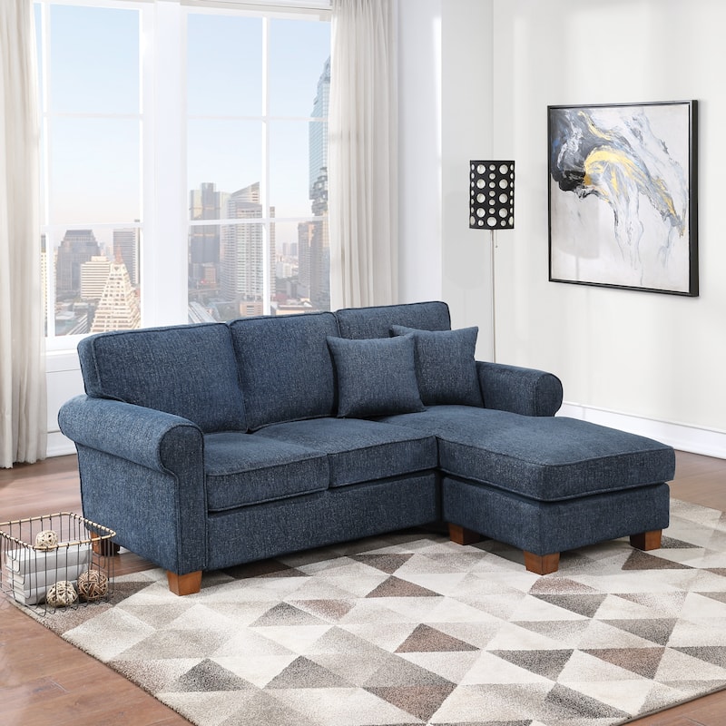 Rylee Rolled Arm Sectional with Pillows - Navy