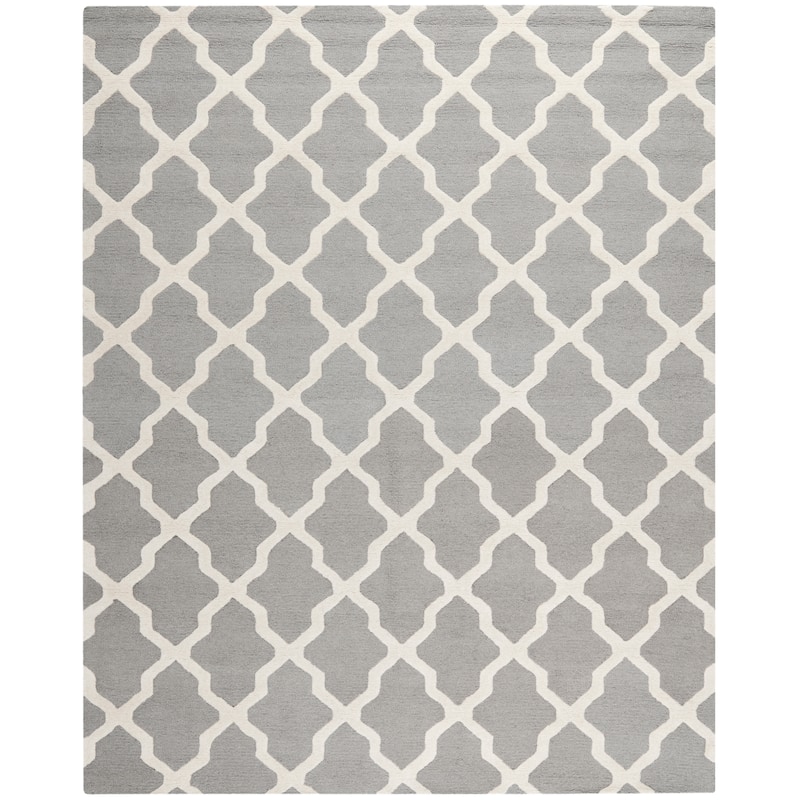 SAFAVIEH Handmade Cambridge Eirny Moroccan Trellis Wool Rug - 12' x 18' - Silver/Ivory