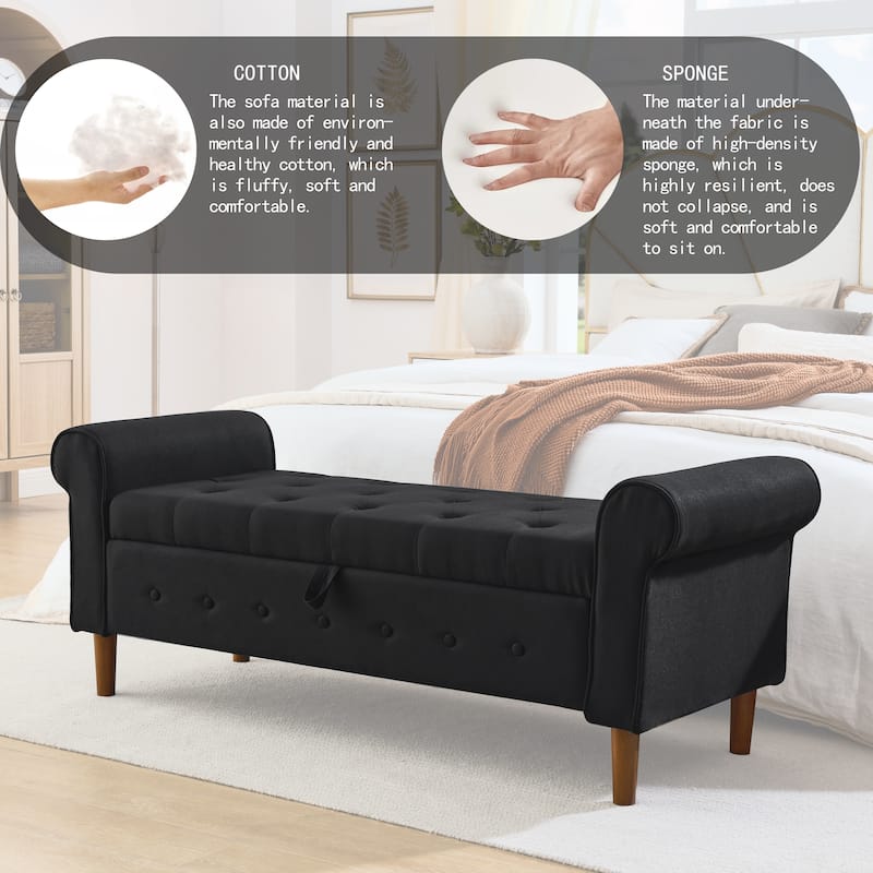 62" Bedroom Tufted Button Storage Bench Linen Upholstered Ottoman