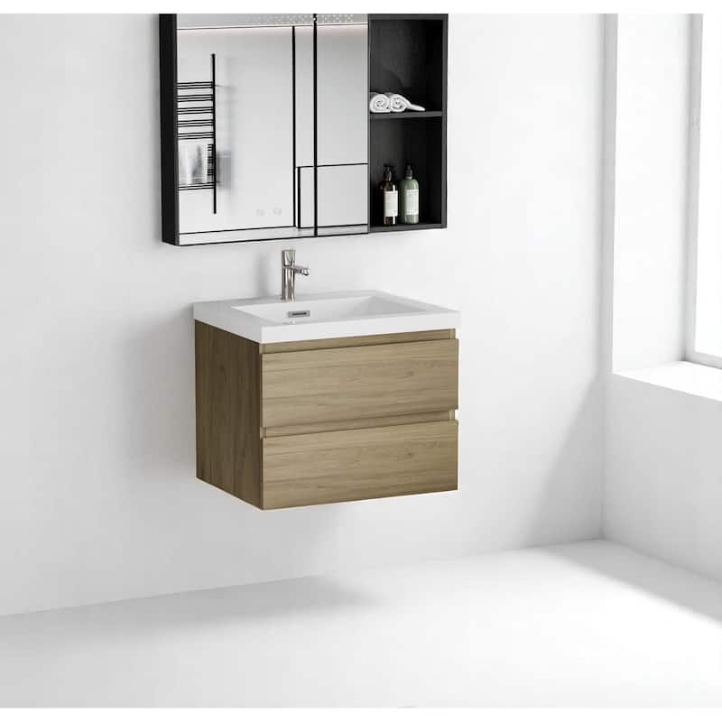 30" Floating Bathroom Vanity with Sink, Modern Wall-Mounted Cabinet, Resin Countertop, Soft Close Drawers