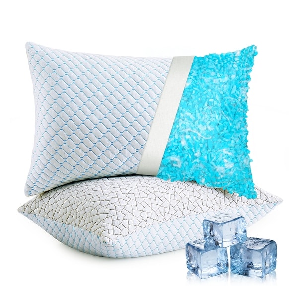 2 Pack Cooling Ice Silk Pillow Adjustable Shredded Memory Foam Pillow, Breathable Cover with Zipper - King