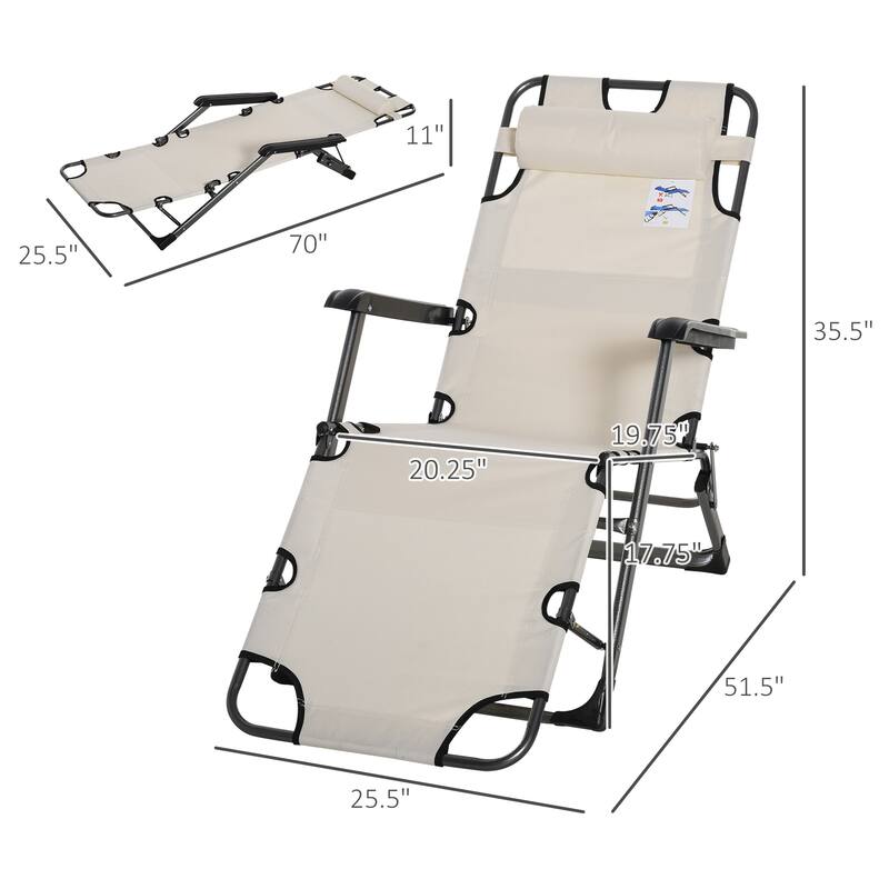 Folding Outdoor Chaise Lounger with Adjustable Backrest, Headrest and Pocket for Patio Beach or Lawn