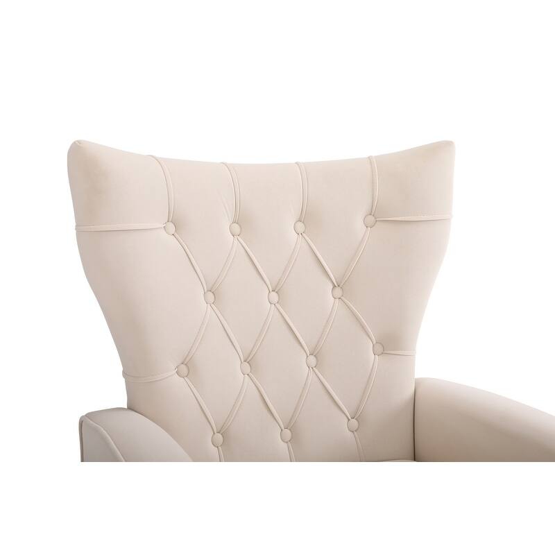 Accent Chair with Ottoman,Living Room Club Chair and Ottoman Set,Beige