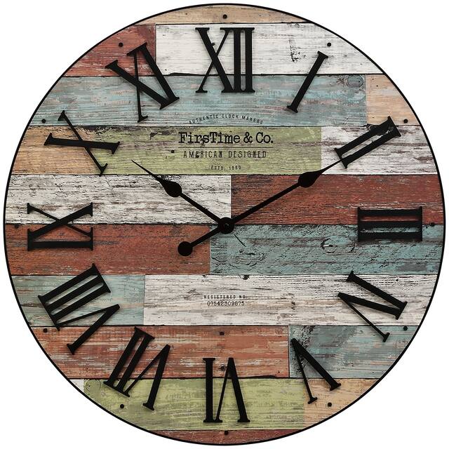 FirsTime & Co. Emmett Farmhouse Shiplap 27-in. Round Wall Clock
