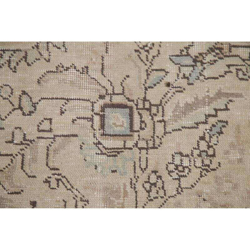 Hand Knotted Oriental 100% Wool Carpet Traditional Floral Beige & Ivories Tabriz Area Rug - 12' 7'' X 9' 7''