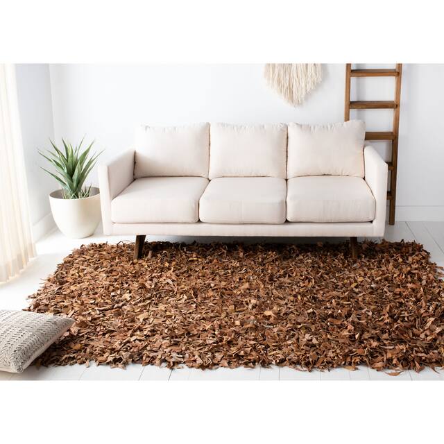 SAFAVIEH Handmade Leather Shag Carlijn Modern Decorative Rug