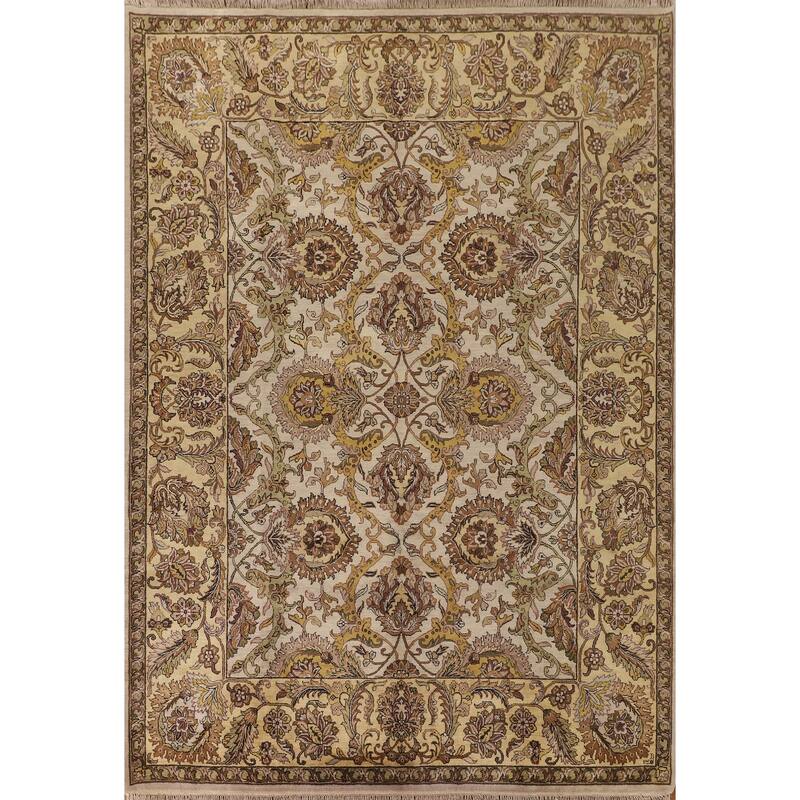 All-Over Floral Agra Indian Area Rug Hand-Knotted Wool Carpet - 9'1"x 12'2"