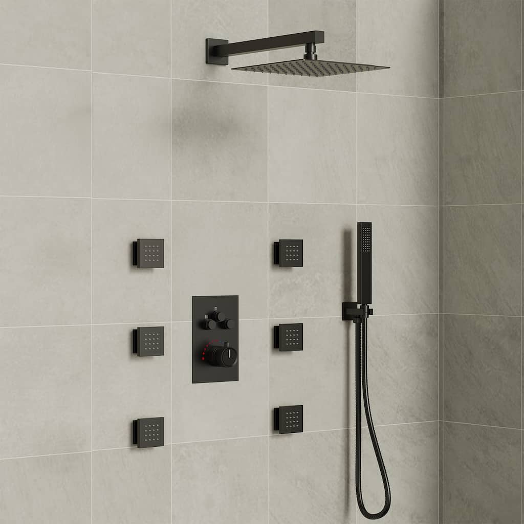 Thermostatic Shower System 12" Rain Shower Head with High Pressure Handheld Spray