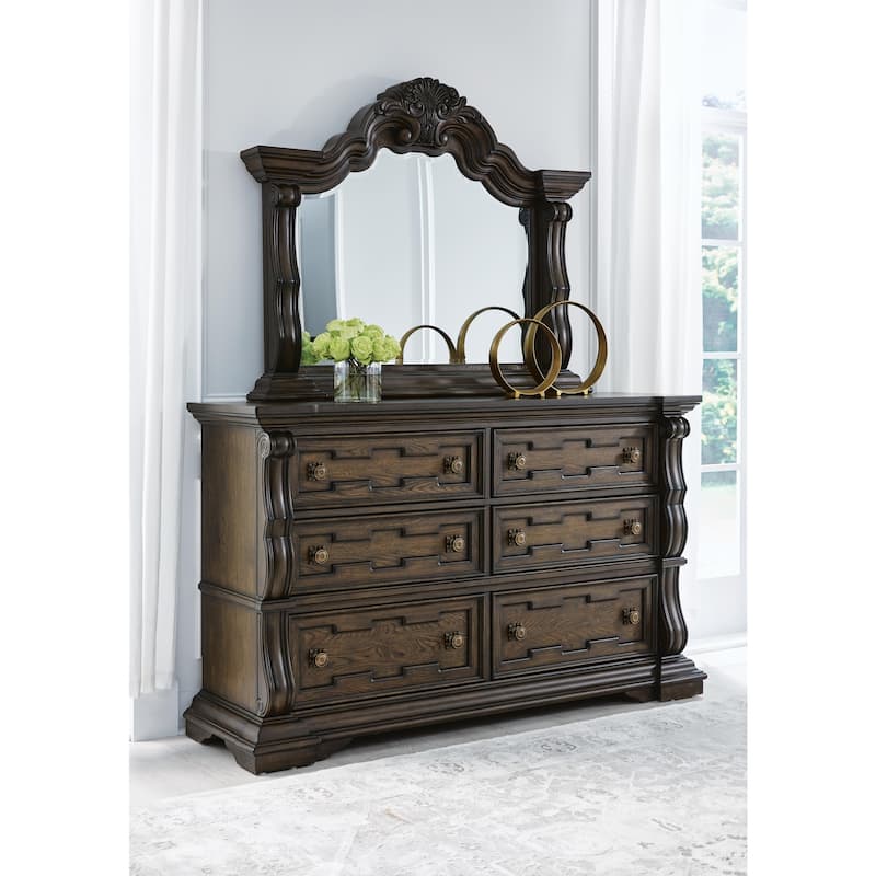 Signature Design by Ashley Maylee Dark Brown Dresser and Mirror - 71.5" W x 20.75" D x 86.88" H - Dark Brown