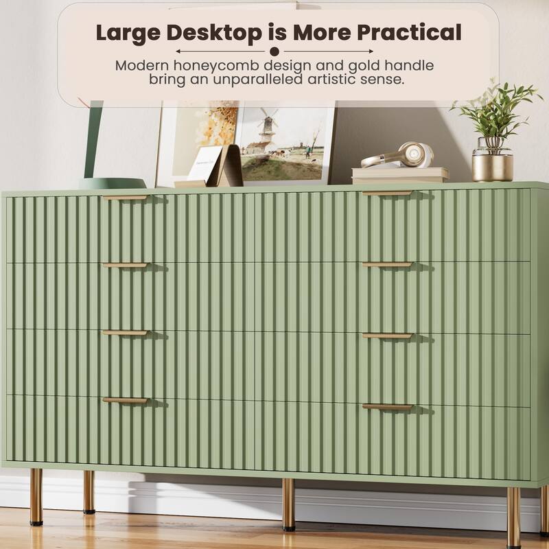 8 Drawer Fluted Dresser for Bedroom, Wide Modern Chest of Drawers, Long Double Dresser