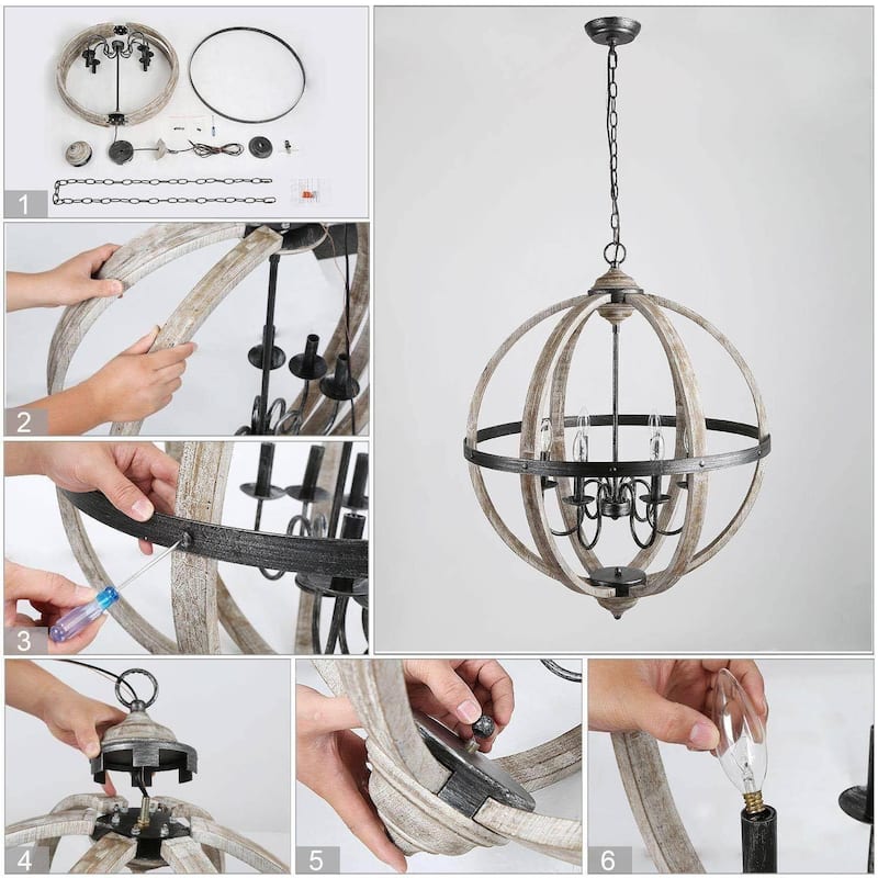 The Gray Barn Farmhouse Wood Chandelier Orb Pendant for Dining Room - D27.2" x H94.5"