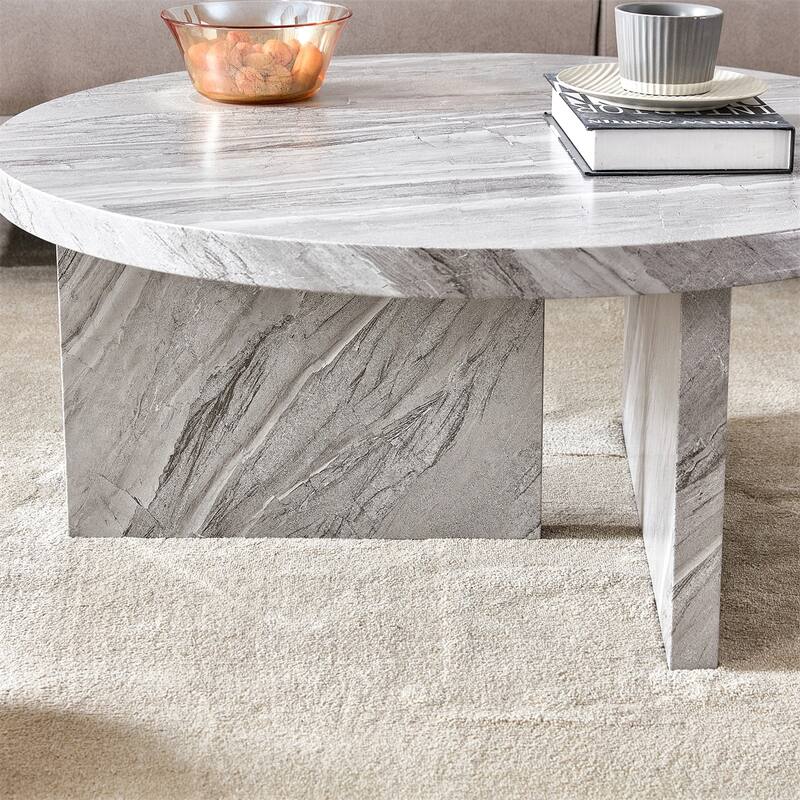 MDF Material Circular Patterned Modern Coffee Table,White Center Table