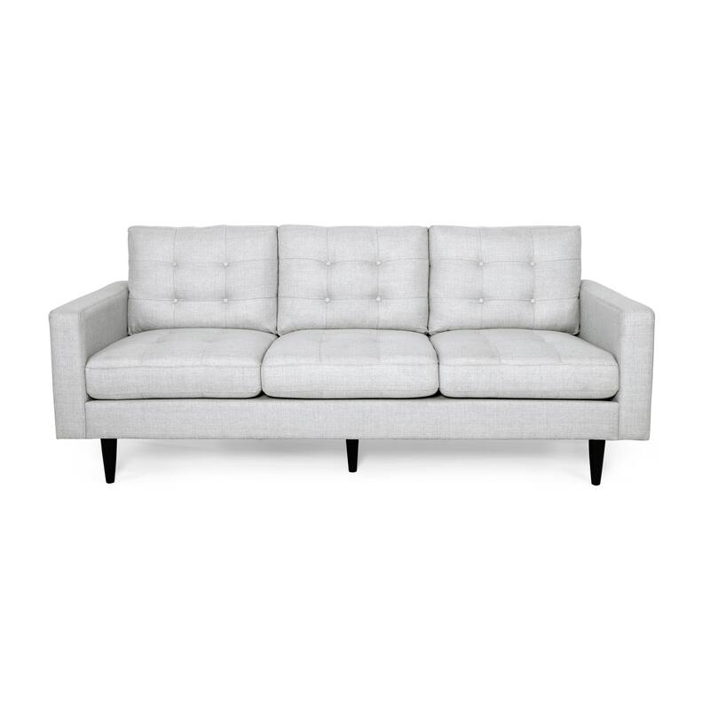 Contemporary Tufted Fabric 3-Seater Sofa in Light Grey